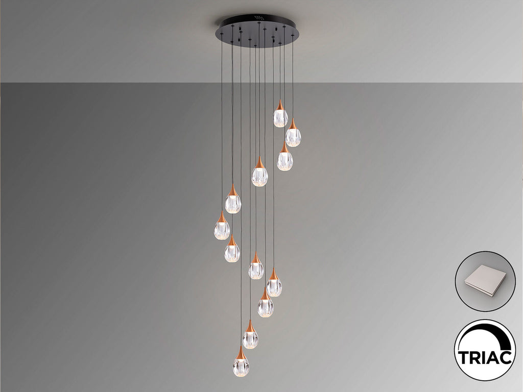 Lámpara de techo Corina 12 luces negro y cobre