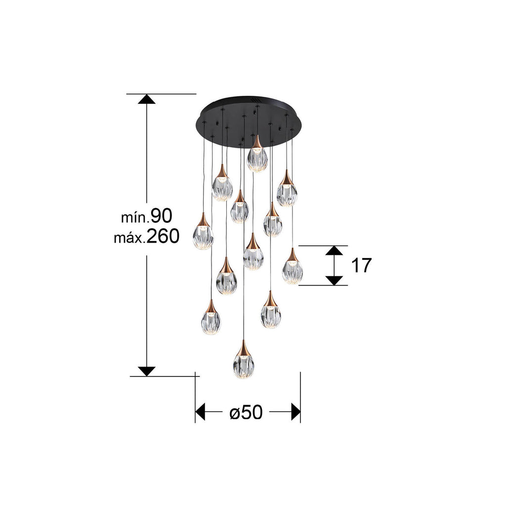 Lámpara de techo Corina 12 luces negro y cobre - medidas