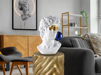 Figura decorativa busto David blanco, oro y azul