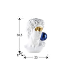 Figura decorativa busto David blanco, oro y azul - medidas