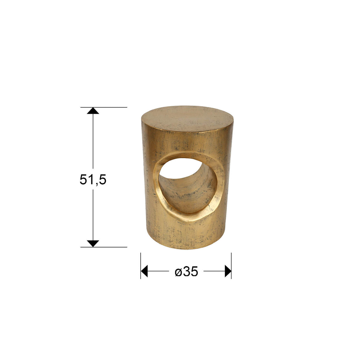 Mesa auxiliar Hole oro patinado - medidas