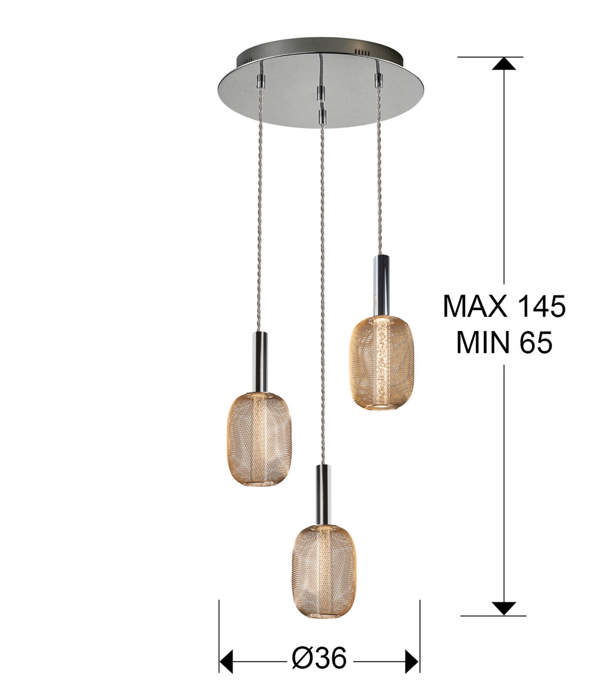 Lámpara de techo Micrón 3 luces - medidas