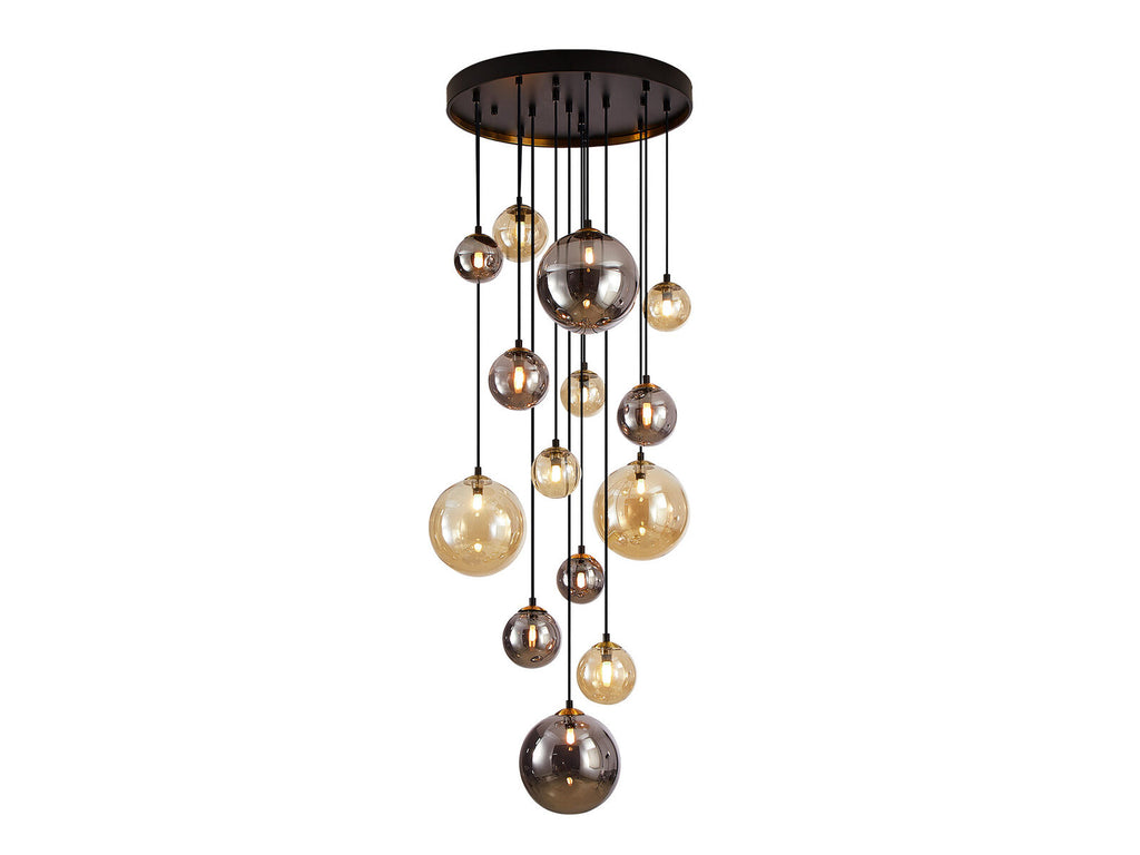 Lámpara de techo grande Dark 14 luces negro y latón altura 500 cm