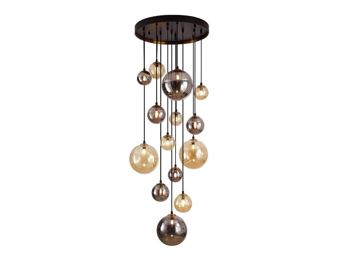 Lámpara de techo grande Dark 14 luces negro y latón altura 500 cm