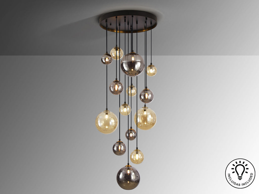 Lámpara de techo Dark 14 luces negro y latón