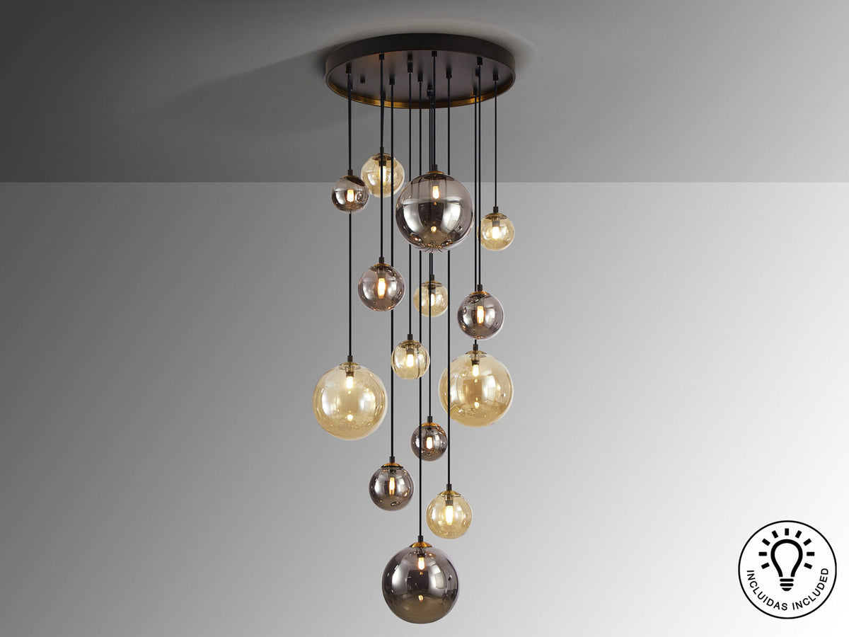 Lámpara de techo Dark 14 luces negro y latón