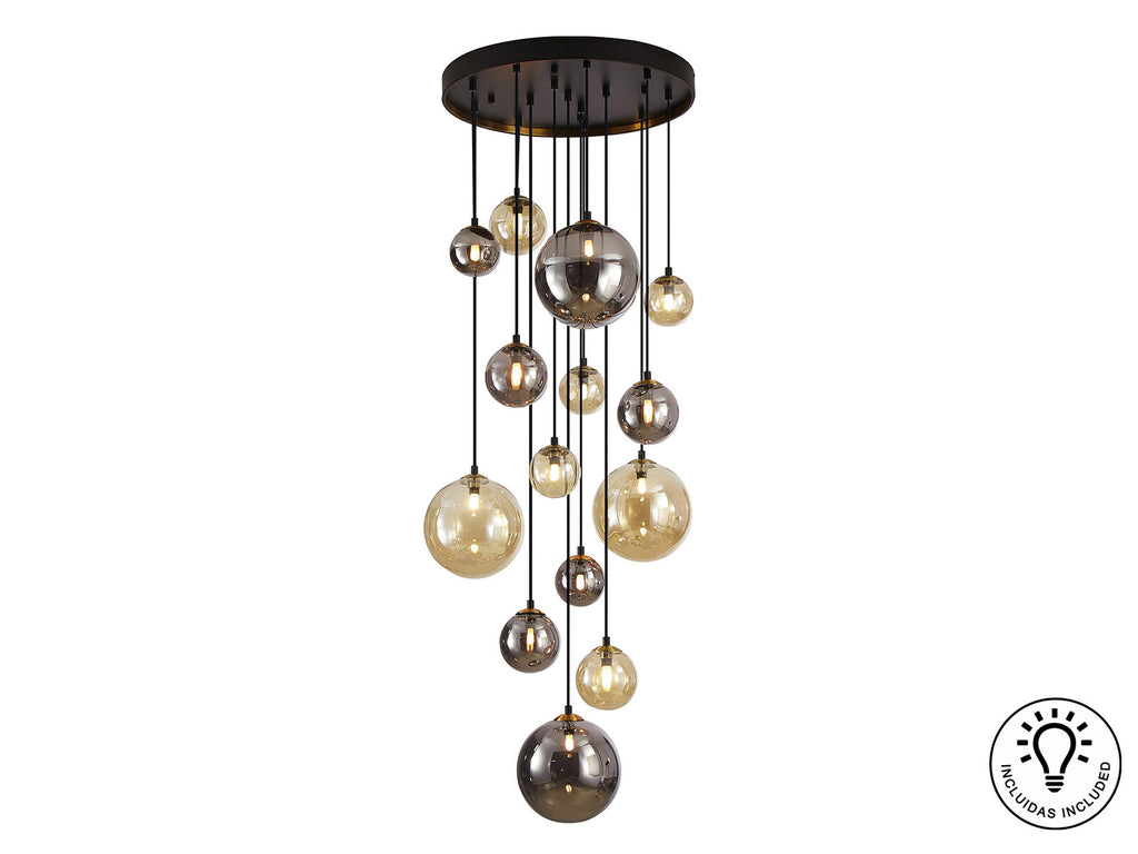 Lámpara de techo Dark 14 luces negro y latón