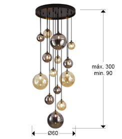 Lámpara de techo Dark 14 luces negro y latón - medidas