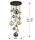 Lámpara de techo Dark 14 luces negro y latón - medidas
