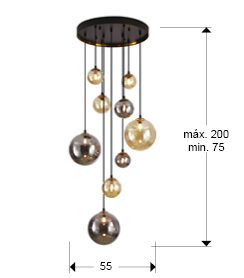 Lámpara de techo Dark 9 luces negro y latón - medidas