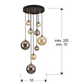 Lámpara de techo Dark 9 luces negro y latón - medidas
