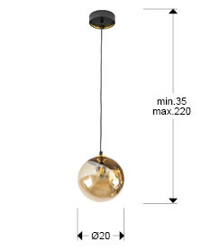 Lámpara colgante Dark Ø20 negro y latón - medidas