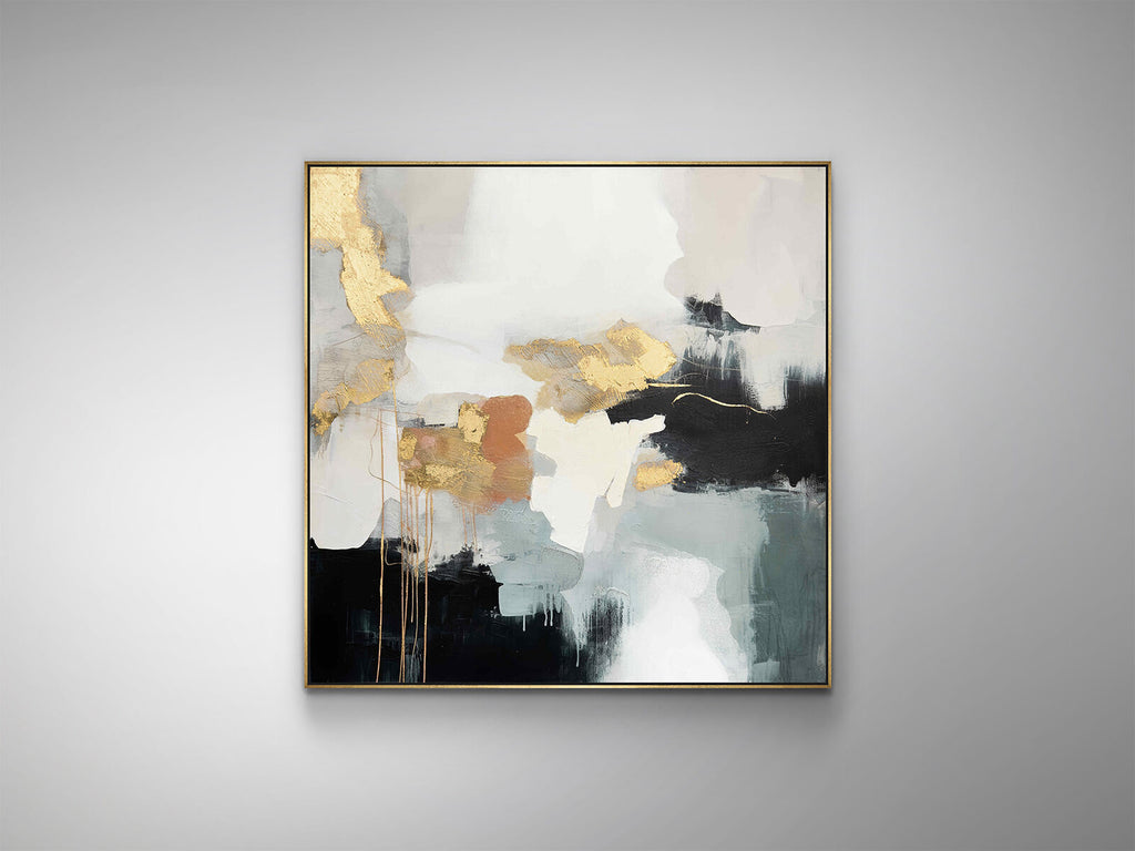 Cuadro pintado a mano Expresión 100 × 100 cm marco dorado