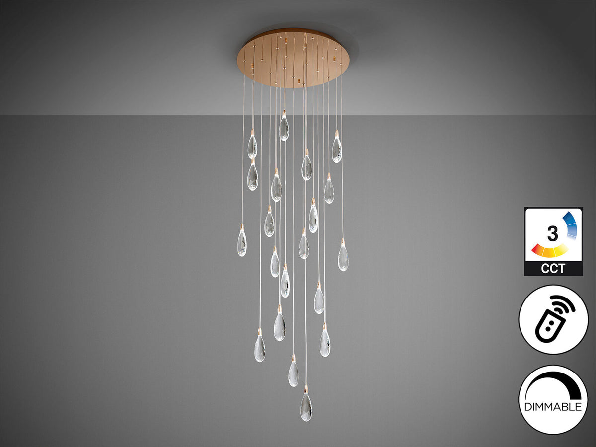 Lámpara de techo Lágrimas 20 luces oro rosa Ø65 (hasta 300 cm)