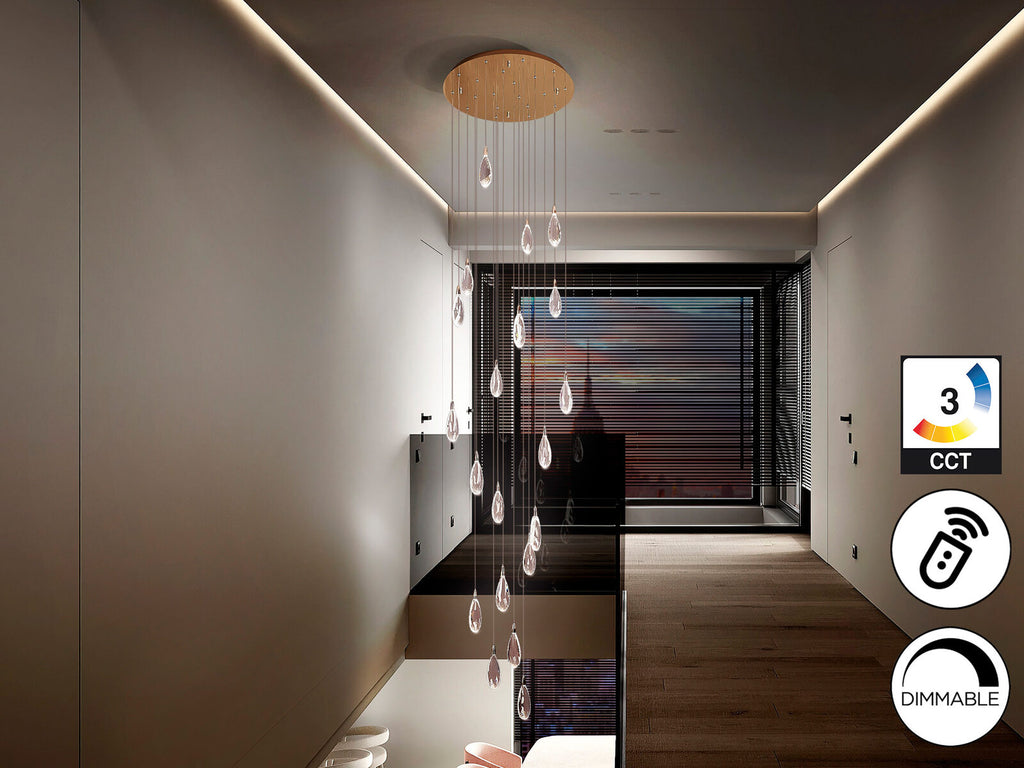 Lámpara de techo Lágrimas 20 luces oro rosa Ø65 (hasta 300 cm)