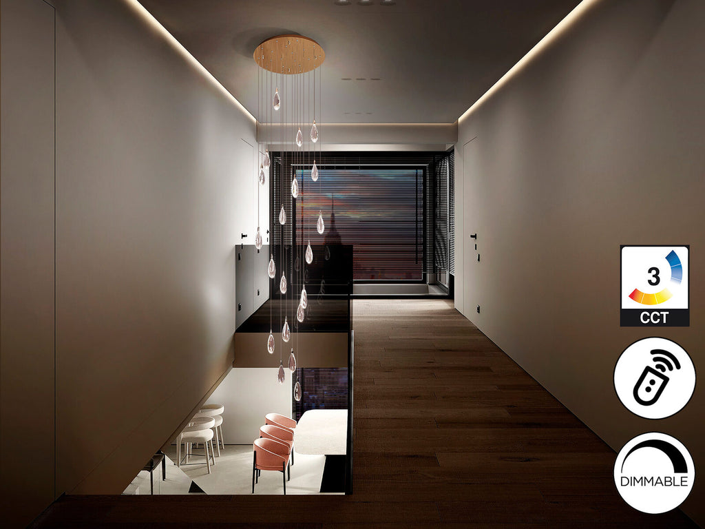 Lámpara de techo Lágrimas 20 luces oro rosa Ø65 (hasta 300 cm)