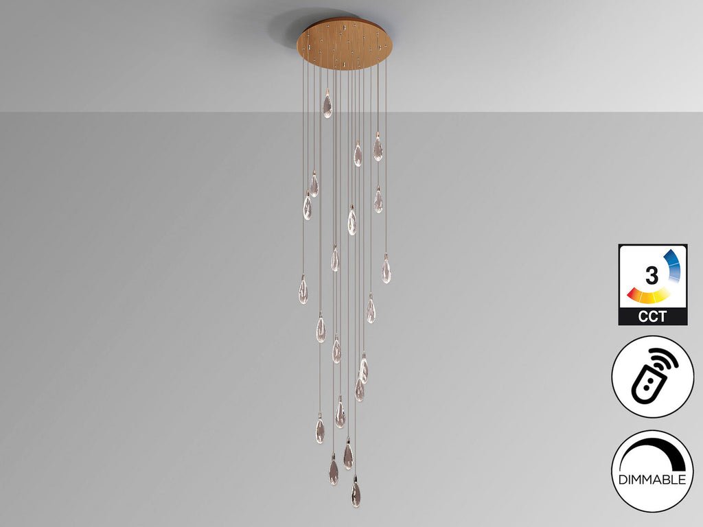 Lámpara de techo Lágrimas 20 luces oro rosa Ø65 (hasta 300 cm)