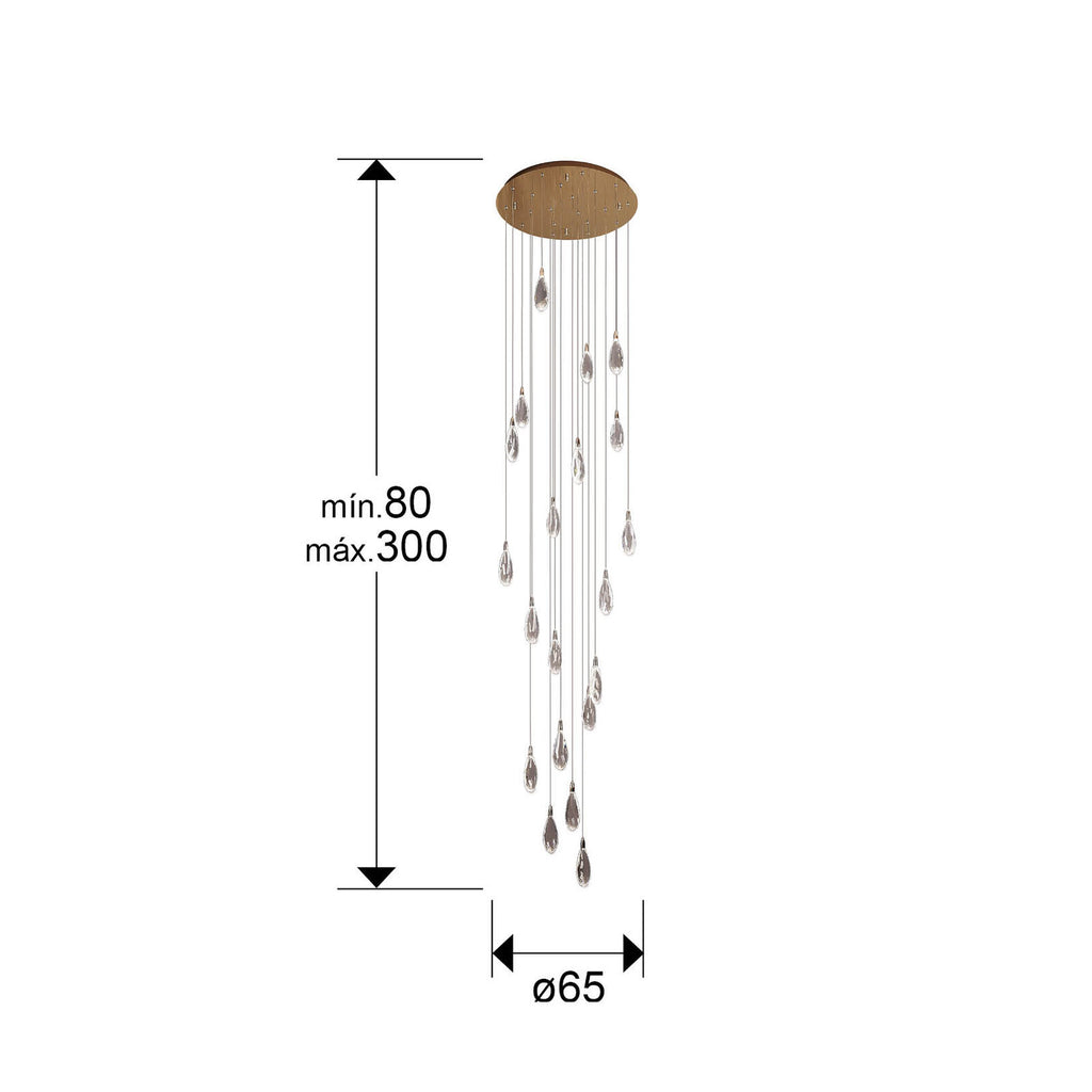 Lámpara de techo Lágrimas 20 luces oro rosa Ø65 (hasta 300 cm) - medidas