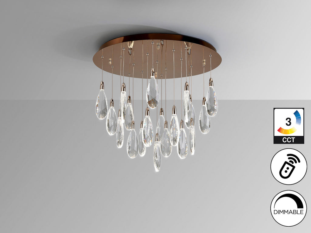Lámpara de techo Lágrimas 19 luces oro rosa Ø65