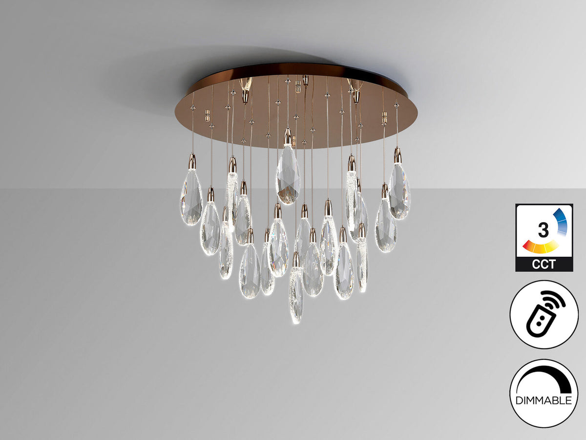 Lámpara de techo Lágrimas 19 luces oro rosa Ø65