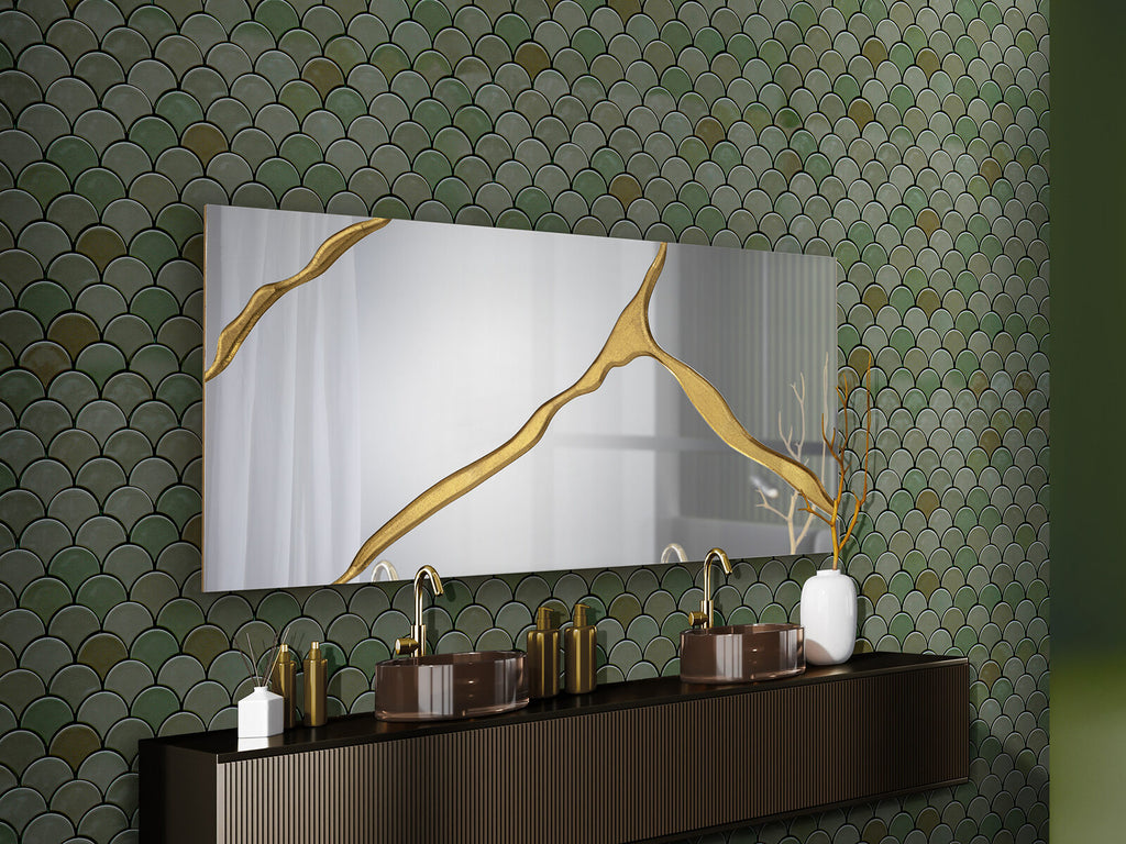 Espejo rectangular Surcos II 180 × 80 pan de oro