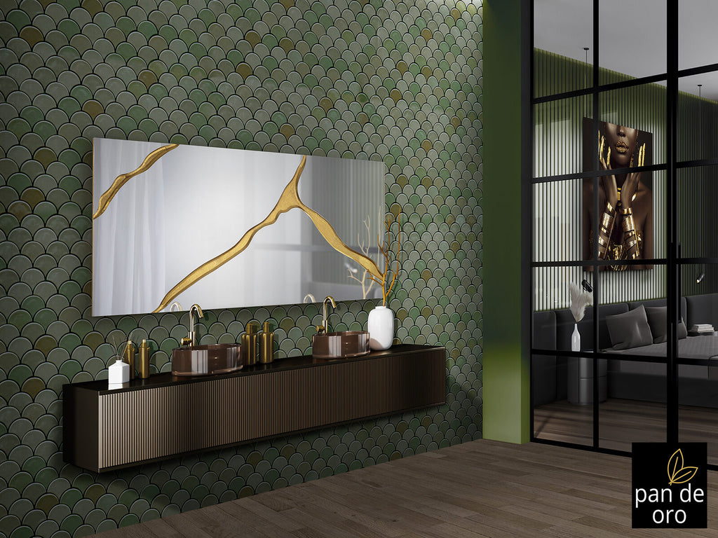 Espejo rectangular Surcos II 180 × 80 pan de oro