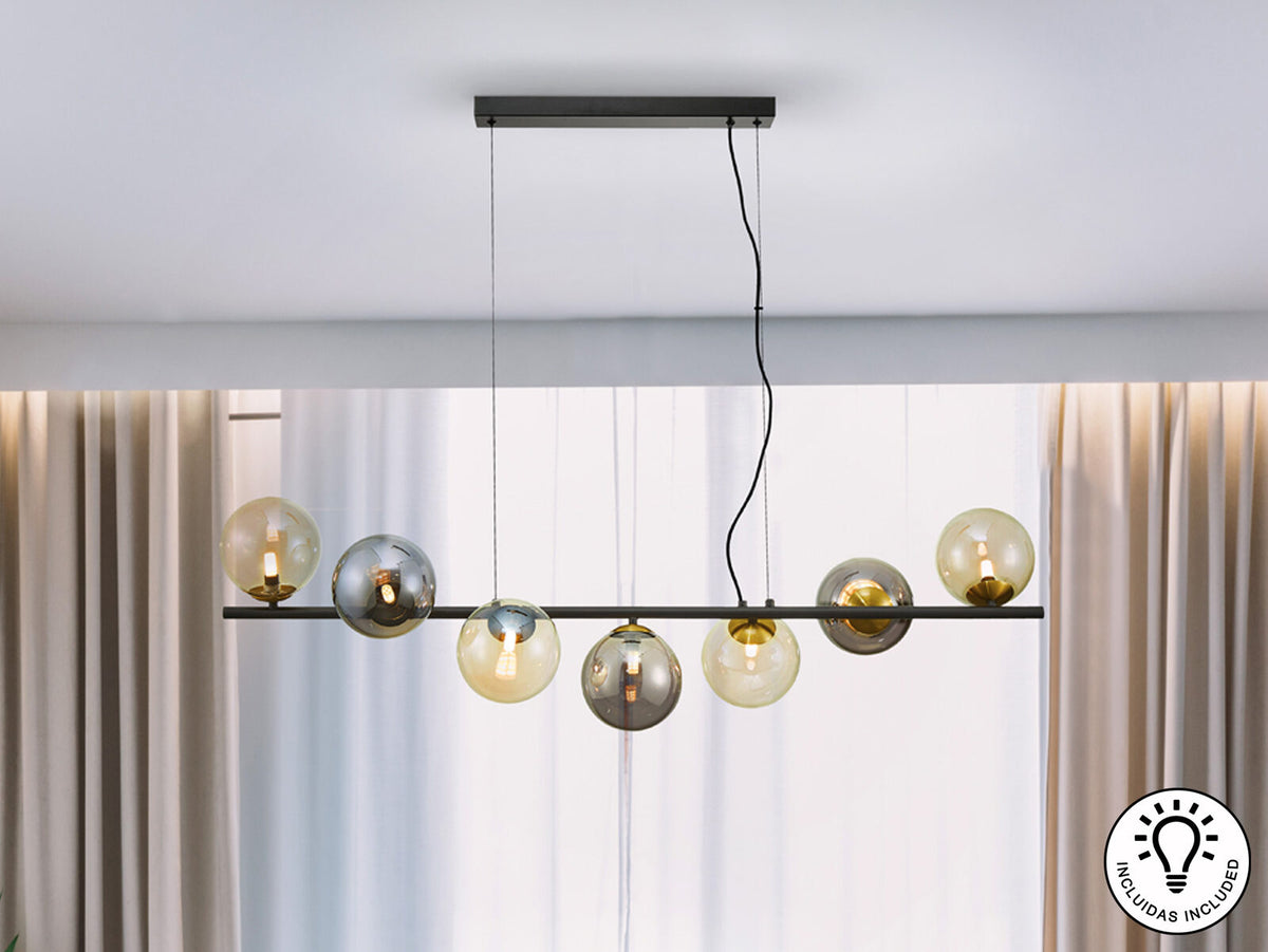 Lámpara de techo Inoa 7 luces negro, ámbar y smoke