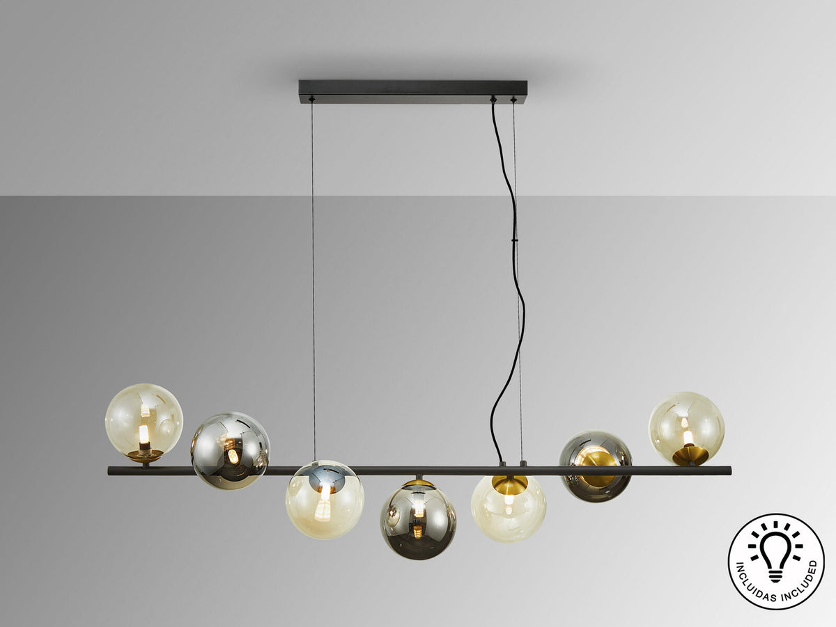 Lámpara de techo Inoa 7 luces negro, ámbar y smoke