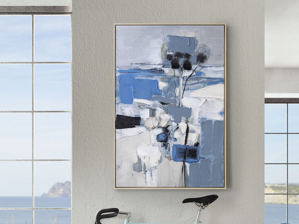 Cuadro pintado a mano Paisaje azul 83 × 123 cm roble claro