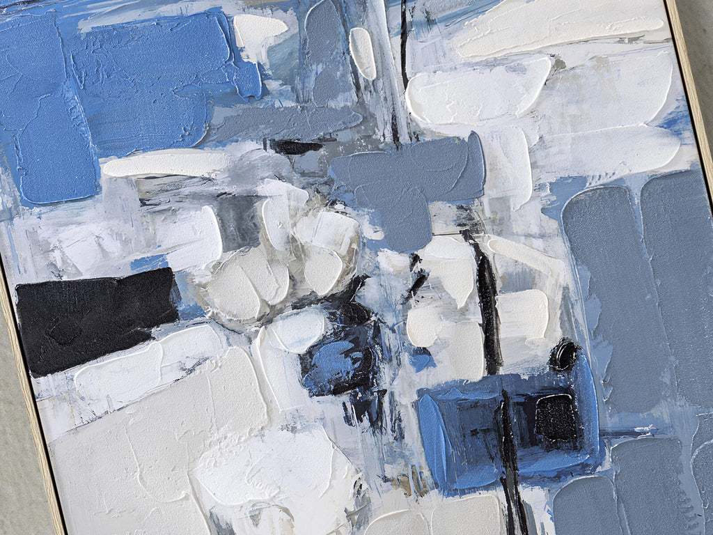 Cuadro pintado a mano Paisaje azul 83 × 123 cm roble claro