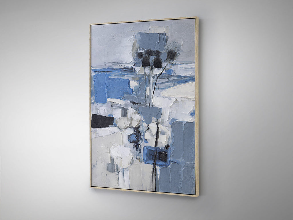 Cuadro pintado a mano Paisaje azul 83 × 123 cm roble claro