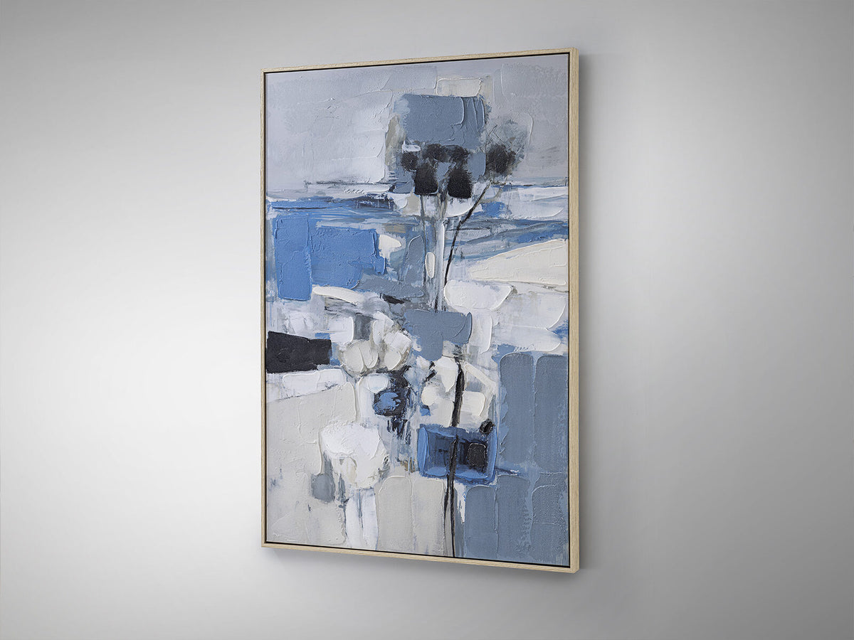 Cuadro pintado a mano Paisaje azul 83 × 123 cm roble claro