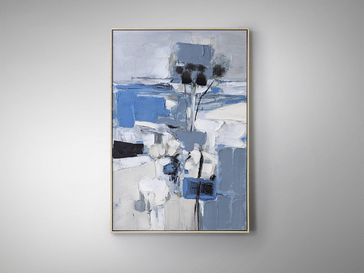 Cuadro pintado a mano Paisaje azul 83 × 123 cm roble claro