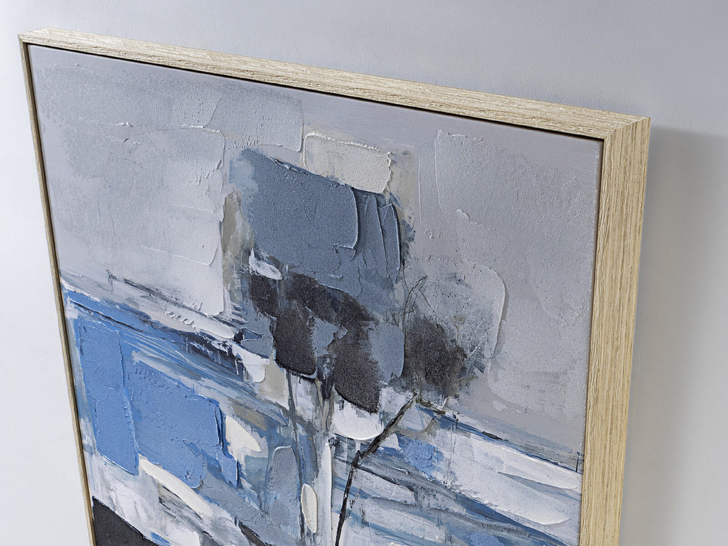 Cuadro pintado a mano Paisaje azul 83 × 123 cm roble claro