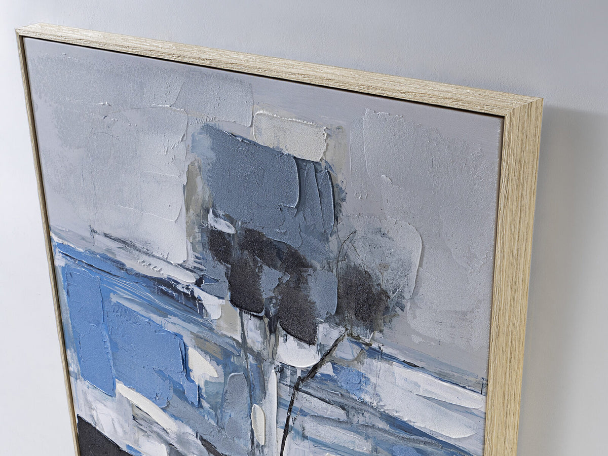 Cuadro pintado a mano Paisaje azul 83 × 123 cm roble claro