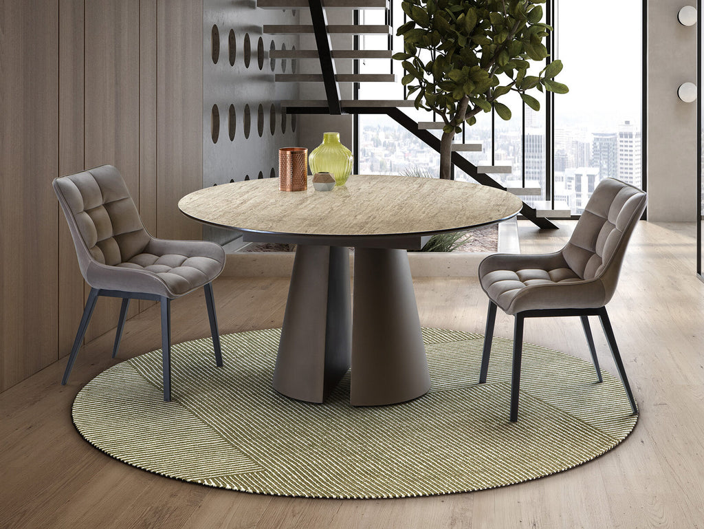 Mesa de comedor Samara redonda Ø138 travertino y marrón