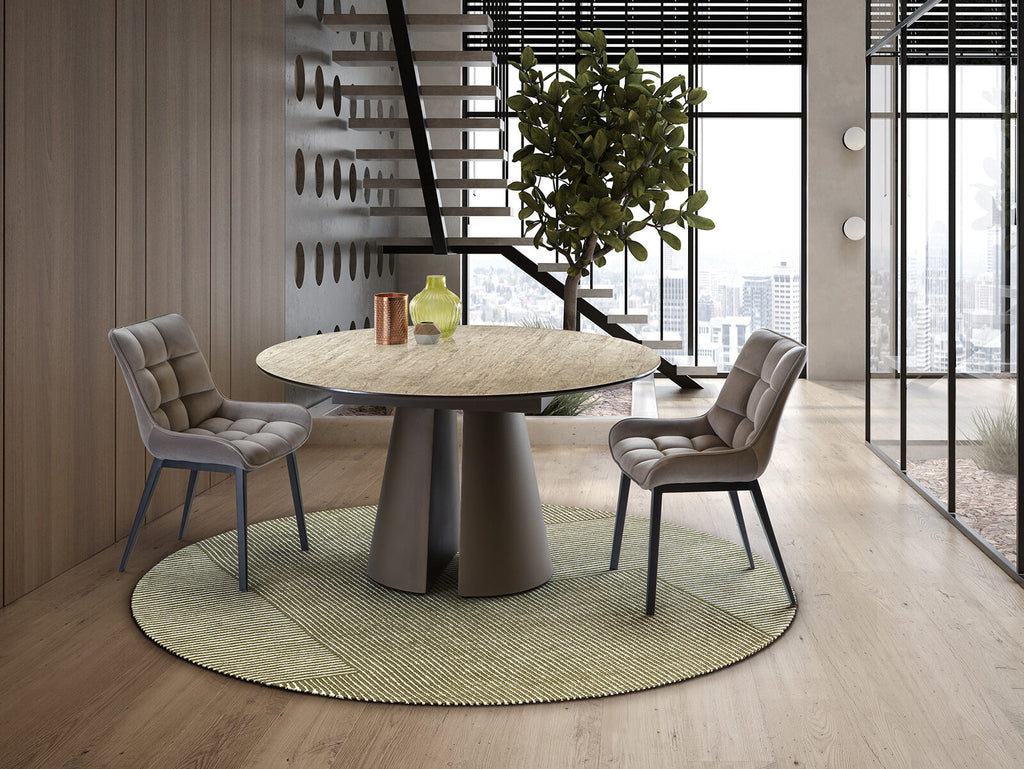 Mesa de comedor Samara redonda Ø138 travertino y marrón