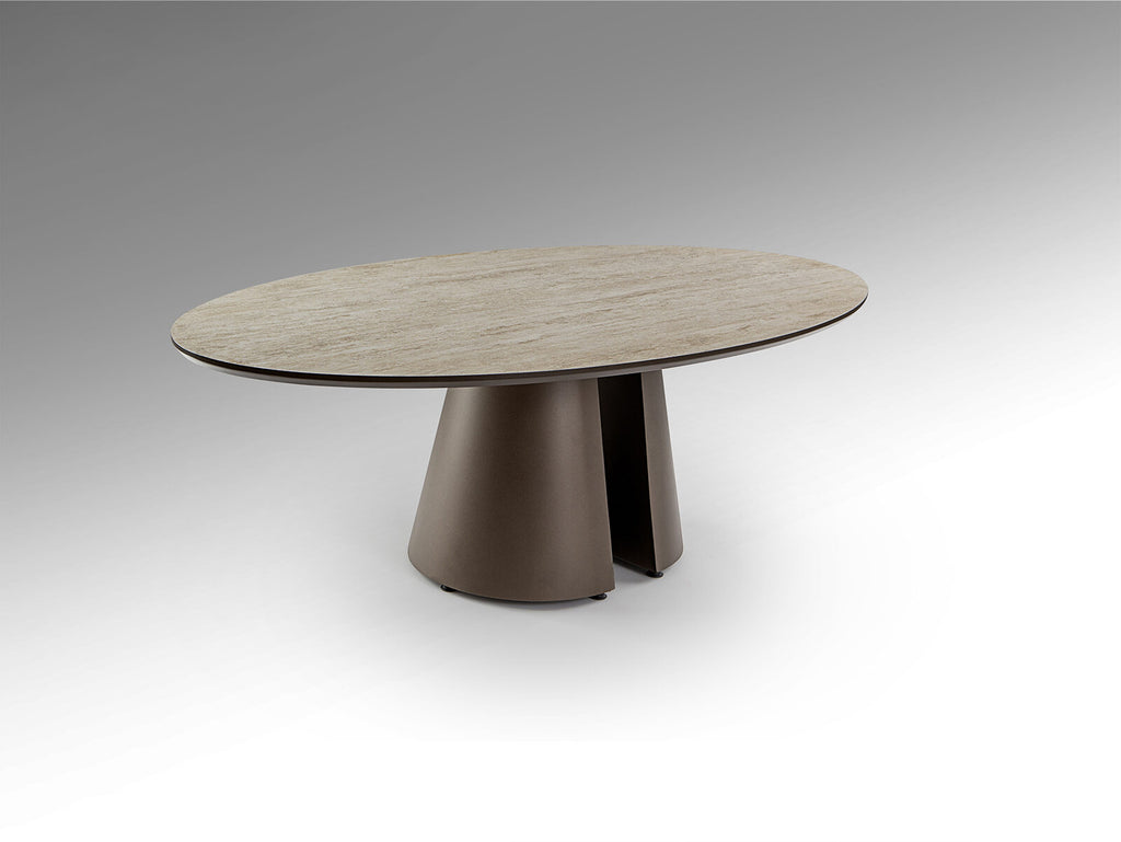 Mesa de centro Samara ovalada travertino y marrón