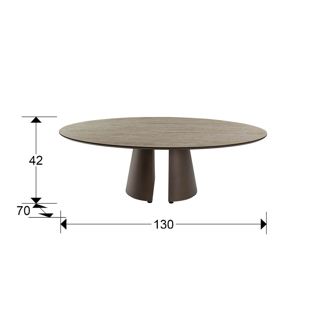 Mesa de centro Samara ovalada travertino y marrón - medidas
