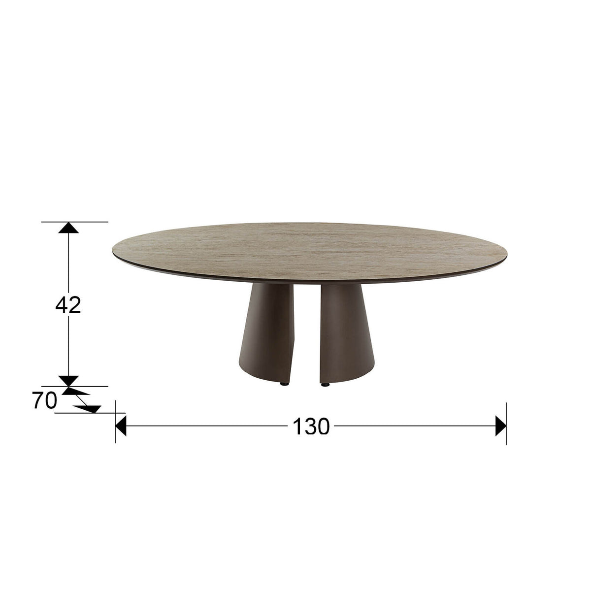 Mesa de centro Samara ovalada travertino y marrón - medidas