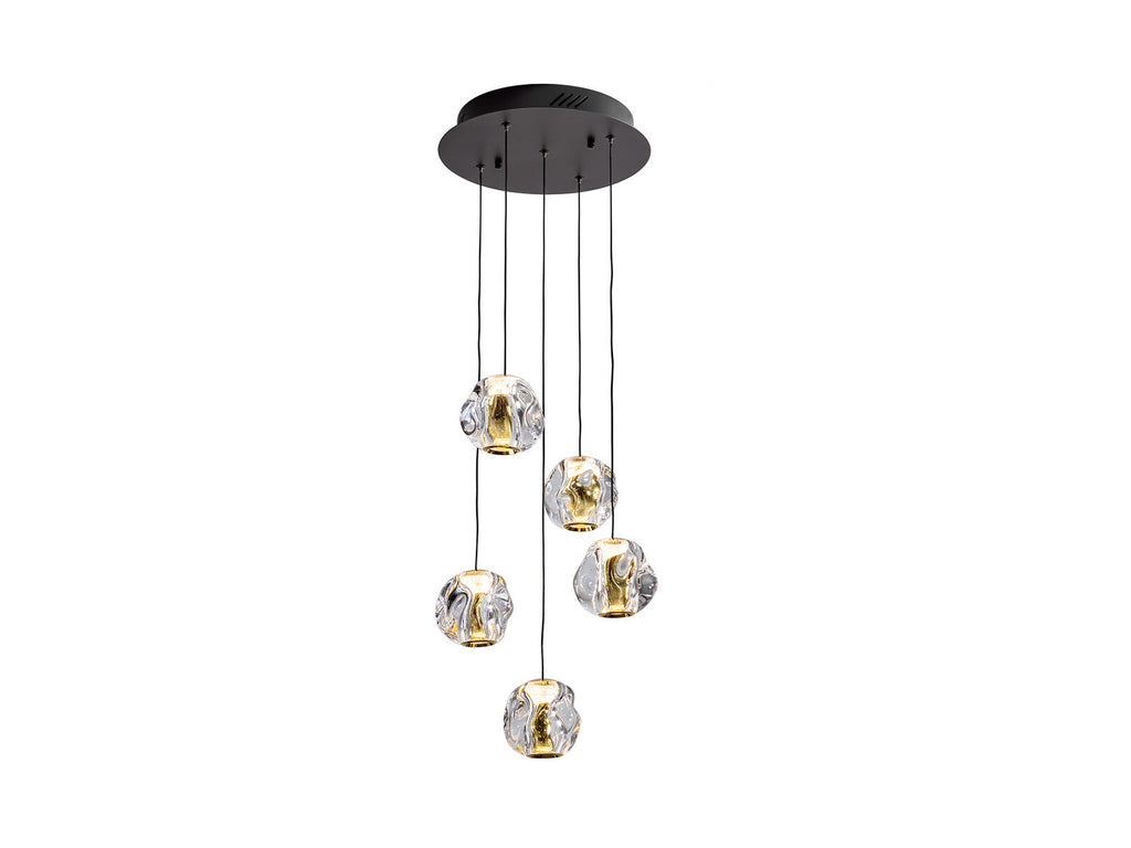 Lámpara de techo Zaria 5 luces redonda Ø33 negro y oro