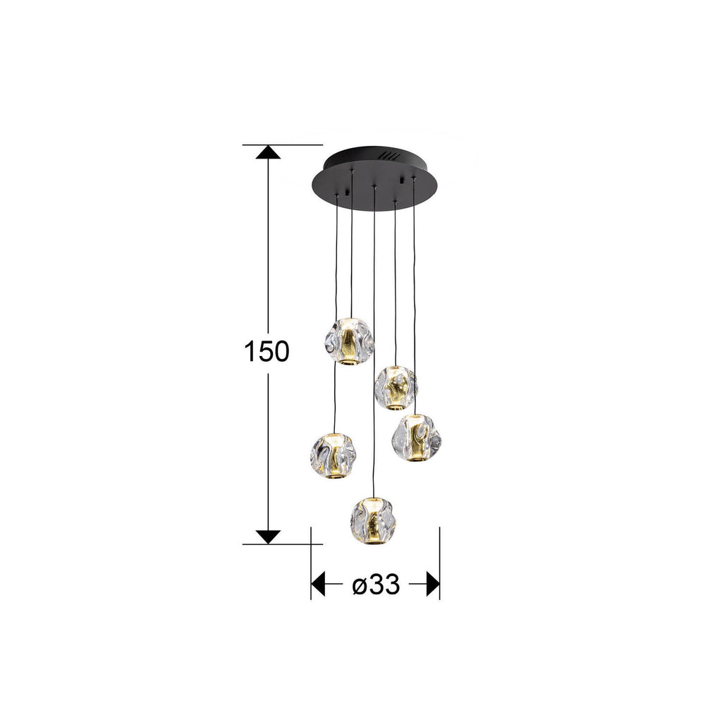 Lámpara de techo Zaria 5 luces redonda Ø33 negro y oro - medidas