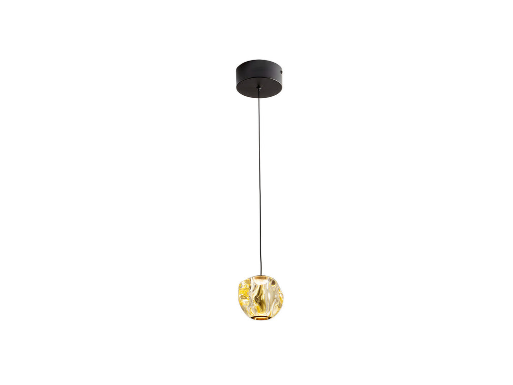 Lámpara colgante Zaria negro, bronce y ámbar