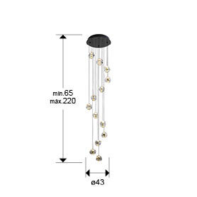 Lámpara de techo Zaria 13 luces Ø43 negro y oro - medidas