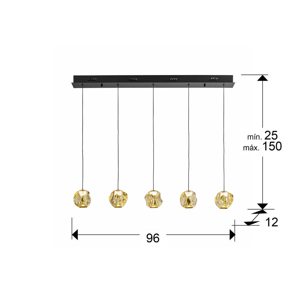 Lámpara de techo Zaria 5 luces lineal negro y bronce - medidas
