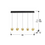Lámpara de techo Zaria 5 luces lineal negro y bronce - medidas