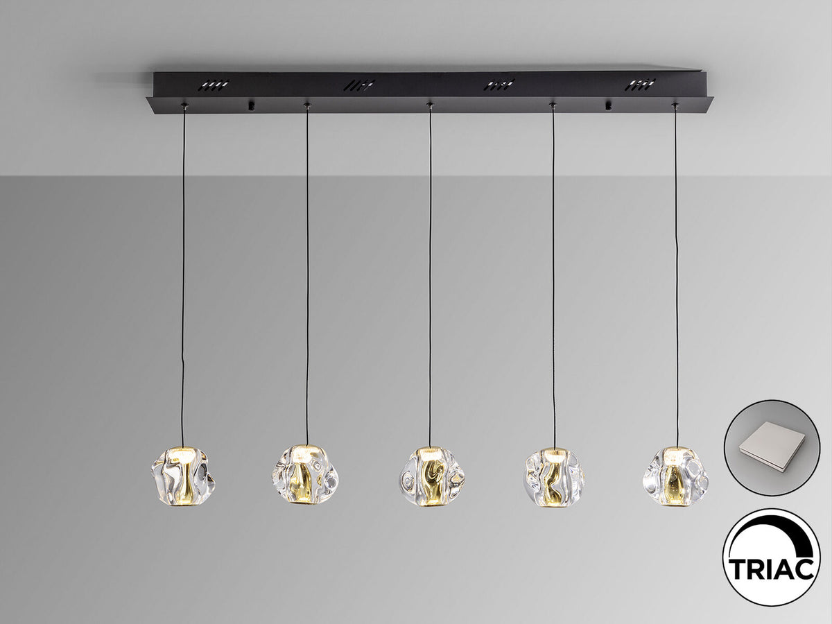 Lámpara de techo Zaria 5 luces lineal negro y oro