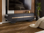 Mueble de TV Luca 4 puertas roble oscuro y oro rosa