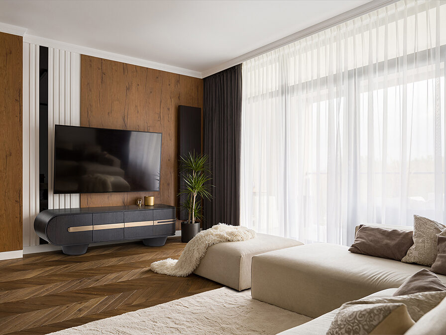 Mueble de TV Luca 4 puertas roble oscuro y oro rosa