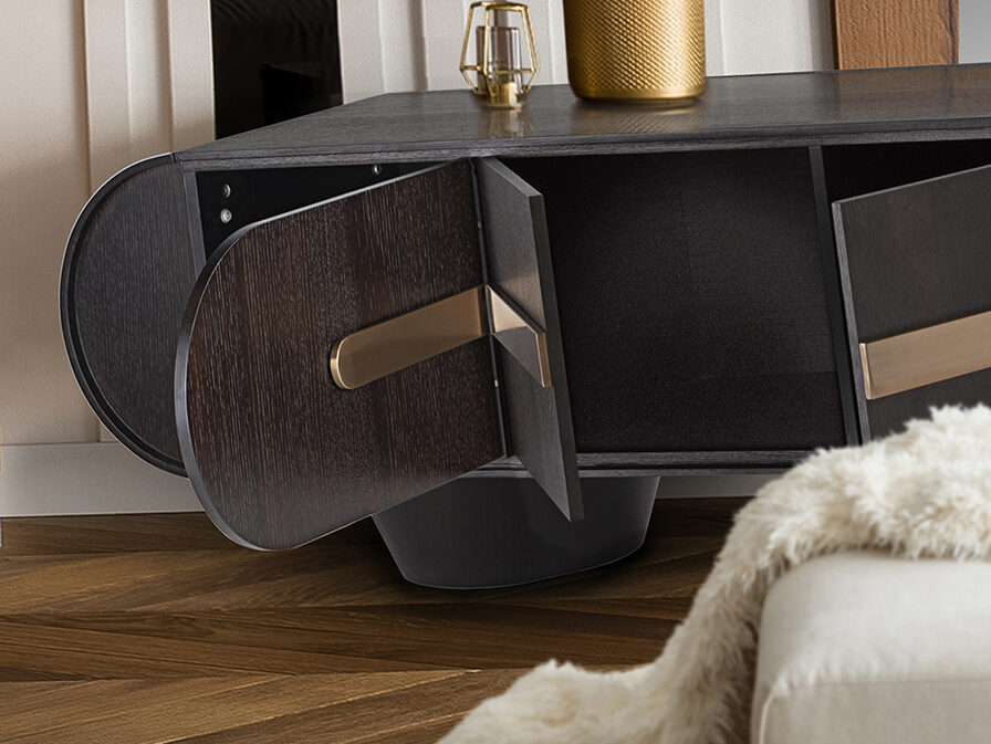 Mueble de TV Luca 4 puertas roble oscuro y oro rosa